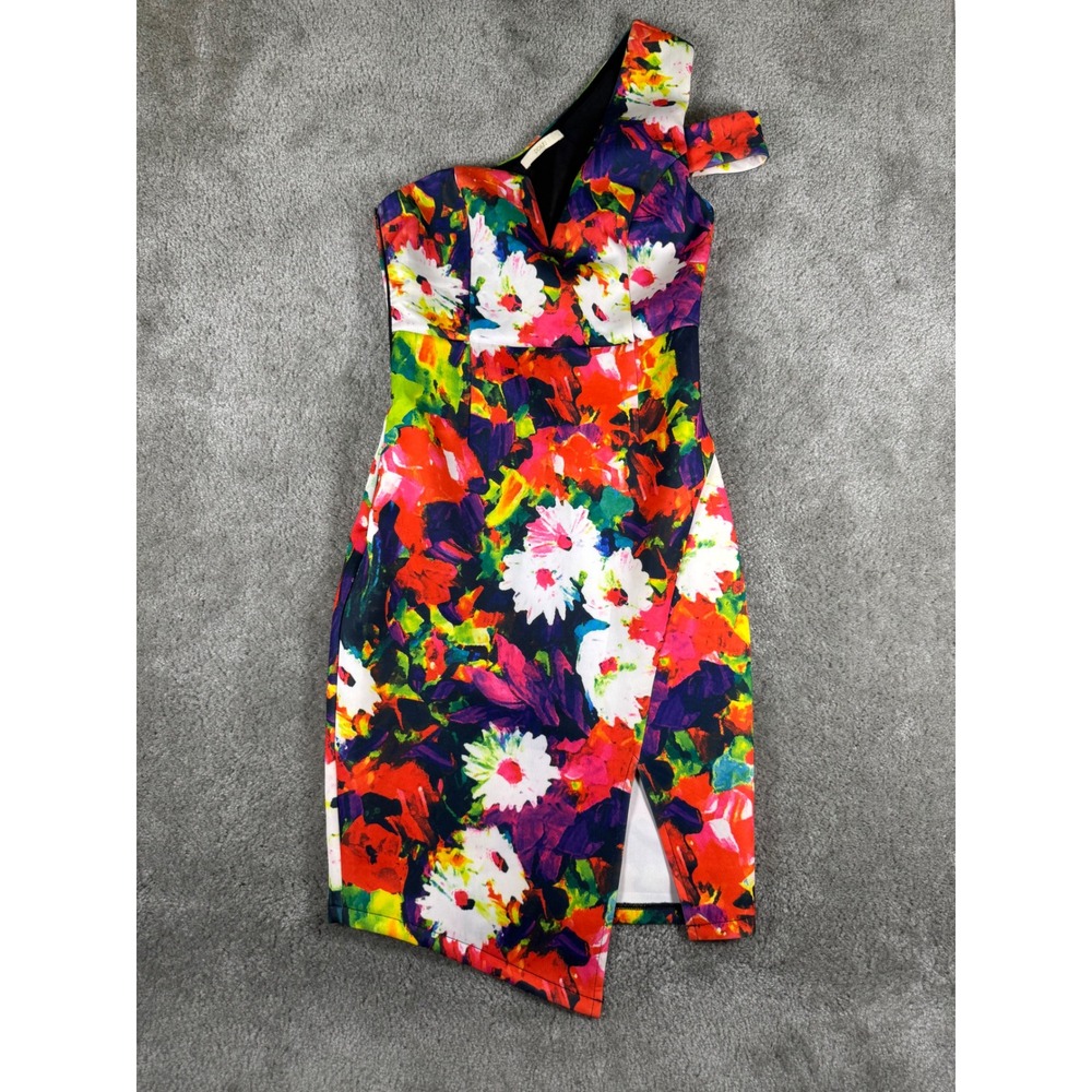 DO+BE Floral One Shoulder Asymmetrical Sheath Dress G6940 Multicolor Small